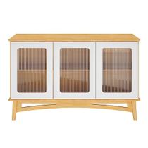 Buffet de Madeira Veneza 146 cm com 3 Portas Vidro Canelado e 1 Gaveta Interna - 6005-VC Buffet de Madeira Veneza 146 cm com 3 Portas Vidro Canelado e 1 Gaveta Interna - 6005-VC