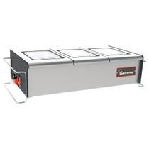 Buffet de Mesa Aquecido Gastromaq Super Luxo Inox 3 Cubas Tampa Vidro 220V BTME 03 SL V