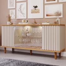 Buffet de Sala de Jantar 4 Portas com LED e Pés em Madeira Maciça Janice Buffet de Sala de Jantar 4 Portas com LED e Pés em Madeira Maciça Janice