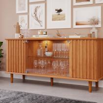 Buffet de Sala de Jantar 4 Portas com LED e Pés em Madeira Maciça Janice Buffet de Sala de Jantar 4 Portas com LED e Pés em Madeira Maciça Janice