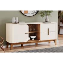 Buffet de Sala Jantar Rael 2 Portas e 2 Gavetas c/ Vidro Off White/Nature - Henn