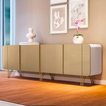 Buffet Decorativo com Puxadores em Alumínio Pés em Aço Saluti Off White/Champagne G26 - HB Móveis Buffet Decorativo com Puxadores em Alumínio Pés em Aço Saluti Off White/Champagne G26 - HB Móveis