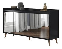 Buffet delux delta classico com espelho 4 portas preto