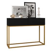 Buffet Eros 90cm Pes de Ferro Dourado C/ 2 Gavetas Decoração Sala Escritorio Recepção