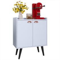 Buffet Linea 2 Portas Cantinho Café Decoração Cozinha Sala Jantar Estilo Retrô Puxador Concha Prateleiras Organizadoras Branco RPM Móveis