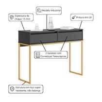 Buffet Luce Retro Madeira 2 Gavetas Estilo Industrial Preto Dourado