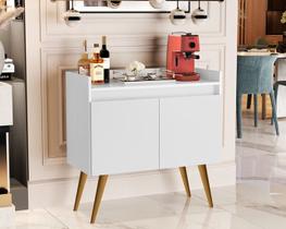 Buffet Lux 2 Portas Pés Palito Branco / Madeirado - MJM Casa dos Móveis