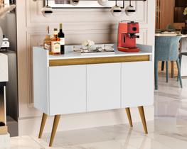 Buffet Lux 3 Portas Pés Palito Branco / Madeirado - JM Casa dos Móveis