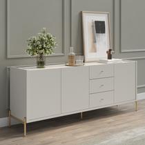 Buffet Moderno com Gavetas e Pés de Aço Jasper Branco/Off White Fosco/Dourado