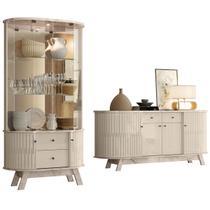 Buffet Mônaco 183cm 308136 e Cristaleira Moss 311136 Calacata Off White Madetec
