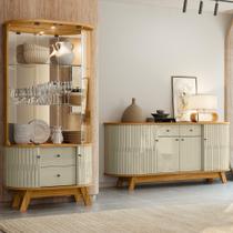 Buffet Mônaco com Cristaleira Moss Pés Retrô - Cumau/Opala Madetec