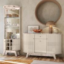 Buffet Monza com Cristaleira Marina com Led e Prateleira de Vidro - Calacata/Off White Madetec