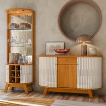 Buffet Monza com Cristaleira Marina com Led e Prateleira de Vidro - Cinamomo/Off White Madetec