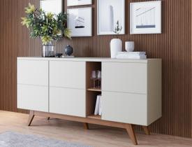 Buffet Noronha com Adega e 3 Portas Off White Matte / Freijó