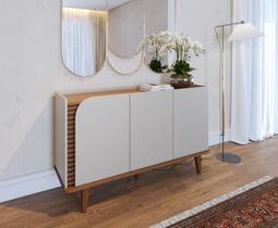 Buffet para Sala de Jantar 3 Portas Pés de Madeira Maciça Jurerê Off White com Freijó Buffet para Sala de Jantar 3 Portas Pés de Madeira Maciça Jurerê Off White com Freijó