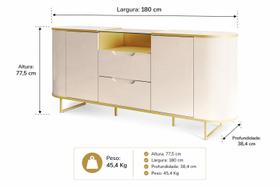 Buffet Para Sala de Jantar Atlanta 180cm Off White/Dourado