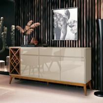 BUFFET PASS 1.73m LINHA ALTA 3 PORTAS E 3 GAVETAS PÉS MADEIRA TAMPO MDF OFF WHITE COM CEDRO