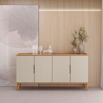 Buffet Pés em Madeira Maciça 160cm x 80cm Off White/Jequitibá/Fosco