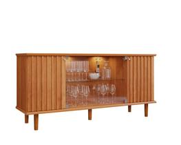 Buffet Porto 4 Portas 165cm Com LED Cinamomo Pés Madeira