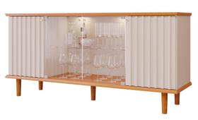 Buffet Porto 4 Portas 165cm Com LED Off White/Cinamomo Pés Madeira