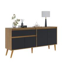 Buffet Ravi Estilo Retro 4 Portas 1 Gaveta Nature Com Preto