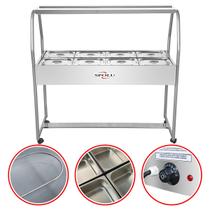 Buffet Self Service Quente 8 Cubas Gastronômicas Banho Maria Rechaud Inox Carro Térmico Balcão Mesa Carrinho Restaurante