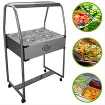 Buffet Self Service Salada Rechaud 4 Cubas Gastronomicas Inox GN 1/2 Carro Carrinho Restaurante Balcão Térmico Gelo X