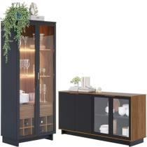Buffet Vitoria E Cristaleira Preto Noce Milano Clb Preto Noc