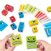 Building Block Puzzle Toy Smiling Face Cube de madeira para crianças
