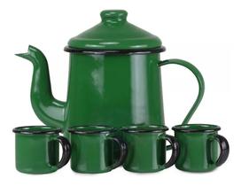 Bule Cafeteira Esmaltado Ewel Mãe Ágata 1 litro C/4 Canecas
