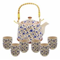 Bule Chaleira Cerâmica Oriental com 6 Copos e Infusor Teapot