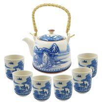 Bule Chaleira Cerâmica Oriental com 6 Copos e Infusor Teapot