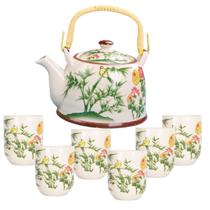 Bule Chaleira Cerâmica Oriental com 6 Copos e Infusor Teapot