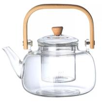 Bule Chaleira De Vidro 1000ml Com Alça De Bambu