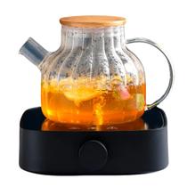 Bule Chaleira De Vidro Borossilicato Com Tampa De Bambu E Coador Removível 1000ml Vai ao Fogo