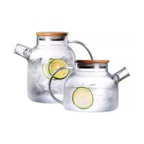 Bule Chaleira Jarra de Vidro Com Tampa De Bambu Com Filtro Chá 1000ml e 1800ml