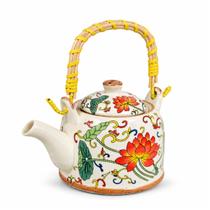 Bule Chaleira Oriental de Cerâmica 500ml com Infusor Inox Estampa:Floral Lótus Bule Chaleira Oriental de Cerâmica 500ml com Infusor Inox Estampa:Floral Lótus