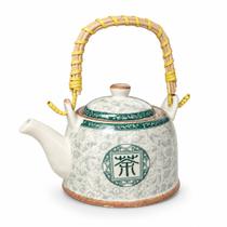 Bule Chaleira Oriental de Cerâmica 500ml com Infusor Inox Estampa:Verde Oriental Bule Chaleira Oriental de Cerâmica 500ml com Infusor Inox Estampa:Verde Oriental