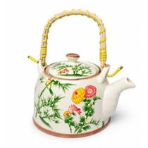 Bule Chaleira Oriental de Cerâmica 800ml com Infusor Inox Estampa:Bambu Floral