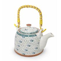 Bule Chaleira Oriental de Cerâmica 800ml com Infusor Inox Estampa:Floral Azul