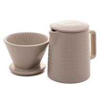 Bule Com Suporte Para Filtro e Tampa Cerâmica Cinza 600ml