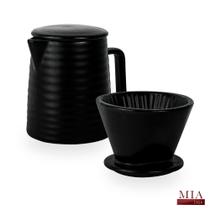 Bule com Suporte para Filtro e Tampa Cerâmica Preto 600ML