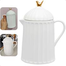 Bule De Ceramica Colibri Com Tampa Branco E Passarinho Dourado 600ml Luxo Wolff