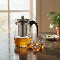 Bule De Vidro 500ml Com Infusor Inox Chá E 4 Xicaras 30ml