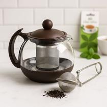 Bule de Vidro 750ml Chaleira com Infusor Inox para Chá e Infusor de Chá Bola em Inox