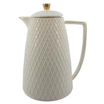 Bule em cerâmica com borda dourada 900ml branco - 23624 - L hermitage