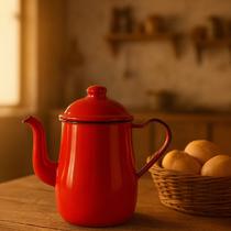 Bule Esmaltado 1,25L Indução Vermelho Não Enferruja, Ideal para Café e Chá Com Tampa Bule Esmaltado 1,25L Indução Vermelho Não Enferruja, Ideal para Café e Chá Com Tampa