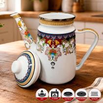 Bule Indiana Esmaltado Ferro Vintage Todos os Fogões 1,2L Branco Charm