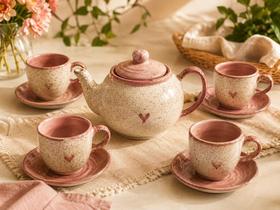 Bule ou Chaleira com xicaras Café e pires cerâmica Bule ou Chaleira com xicaras Café e pires cerâmica