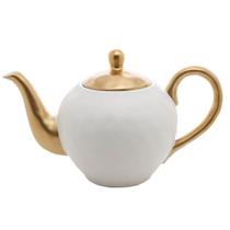 Bule P/ Chá em Porcelana Branco e Dourado Dubai 1L 16x24,2x12cm - WOLFF